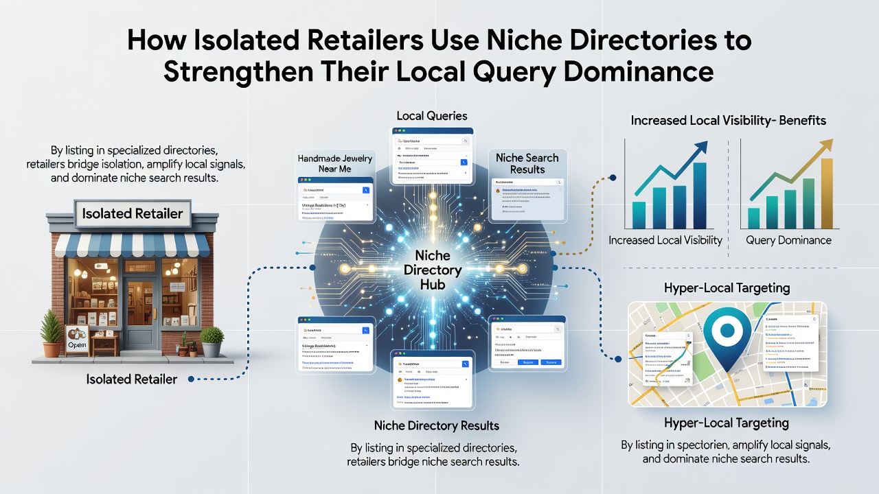 Retail owner updating business profile on a niche directory interface with local search metrics visible